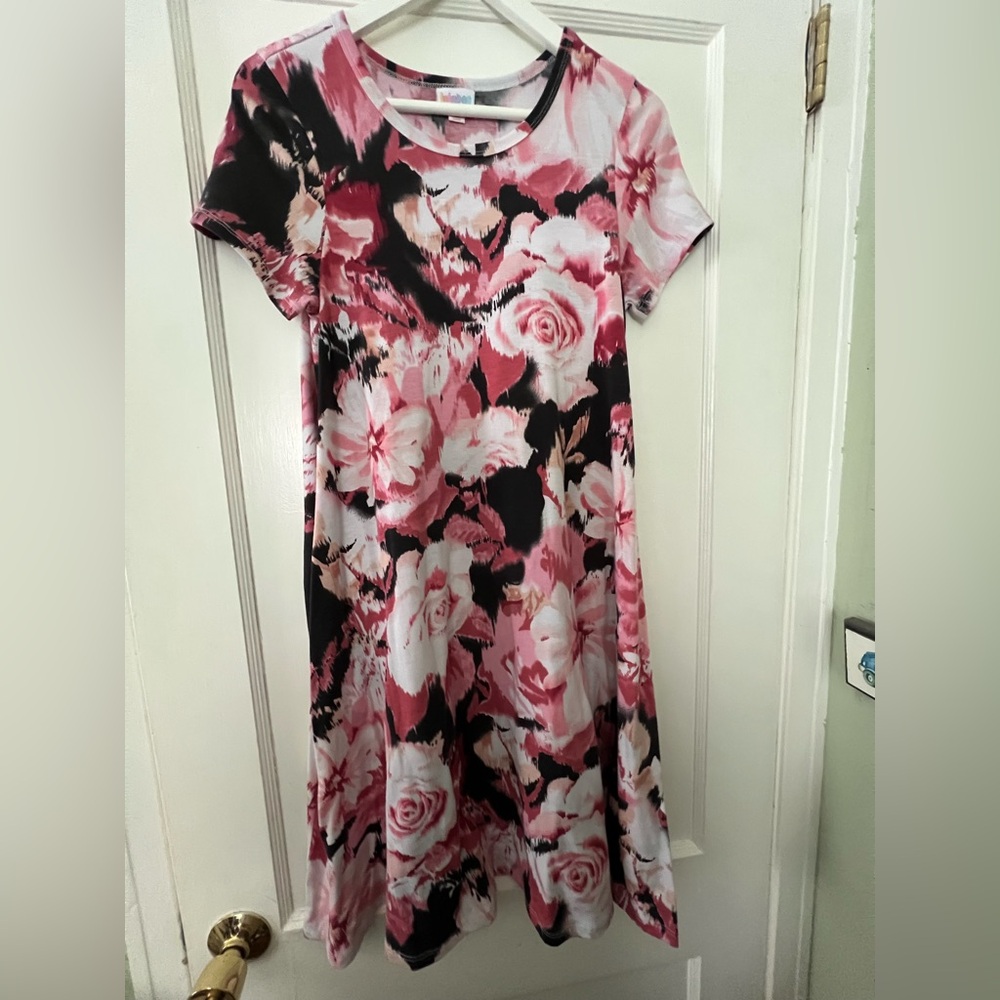 Lularoe Jesse Floral Pink and Black Dress